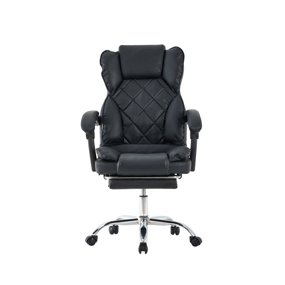 Scaun directorial, suport picioare, spatar rabatabil, pivotant la 360 grade, cotiere buretate, piele ecologica, negru - imagine 8